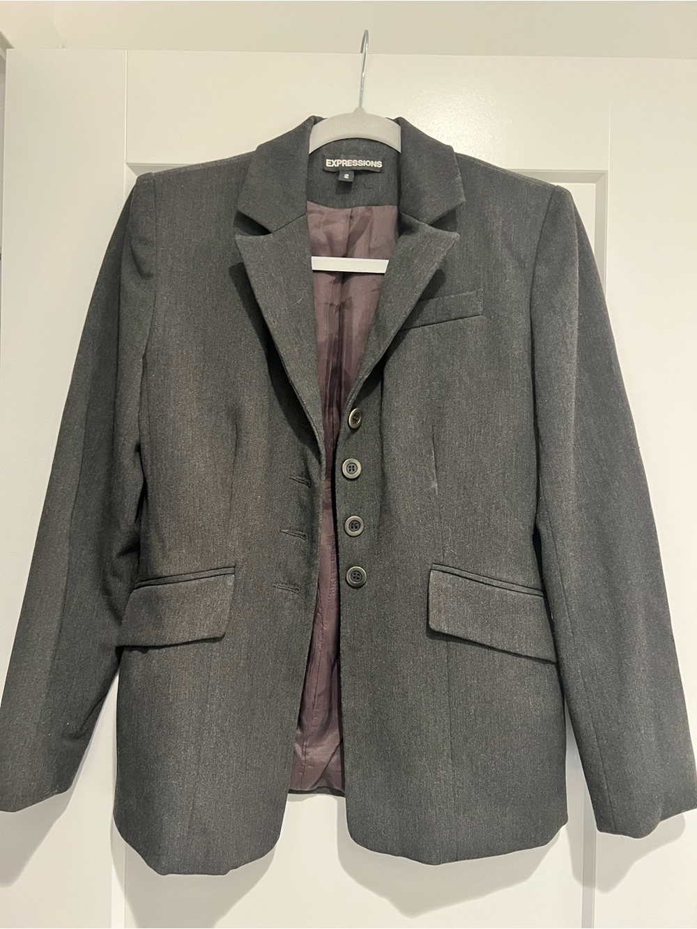 Expressions Gray Women's Tailored Blazer with Contrast Lining